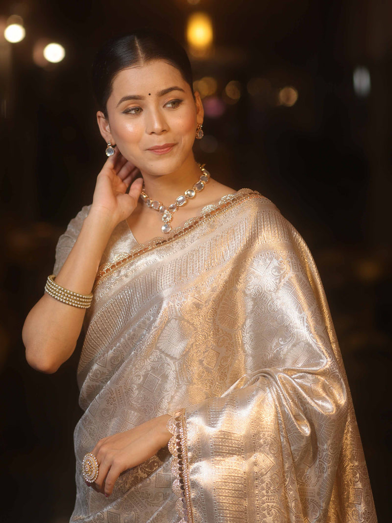 Silver Tissue Saree with Zari Lace