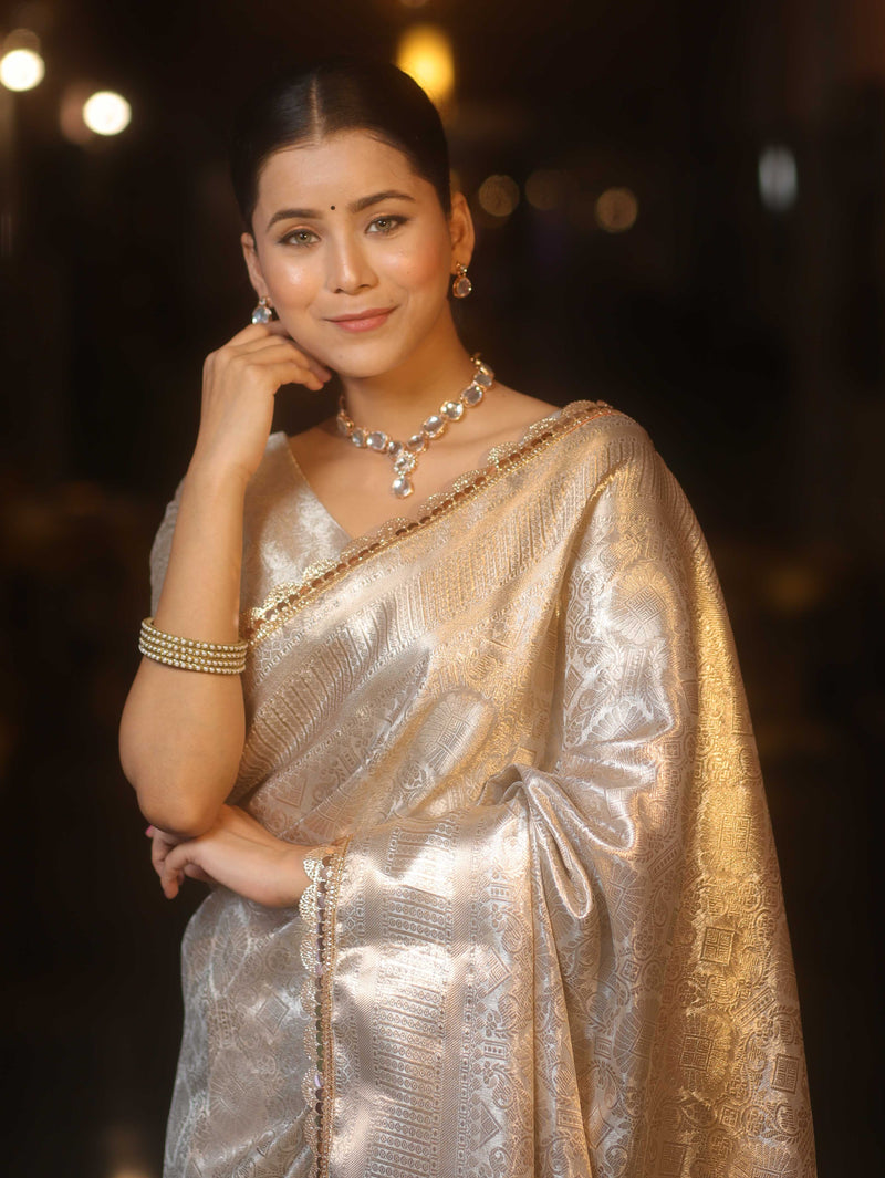 Silver Tissue Saree with Zari Lace