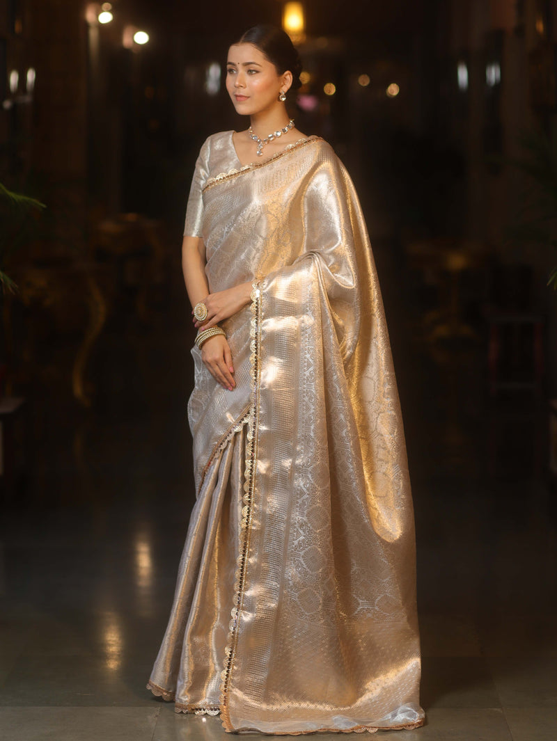 Silver Tissue Saree with Zari Lace