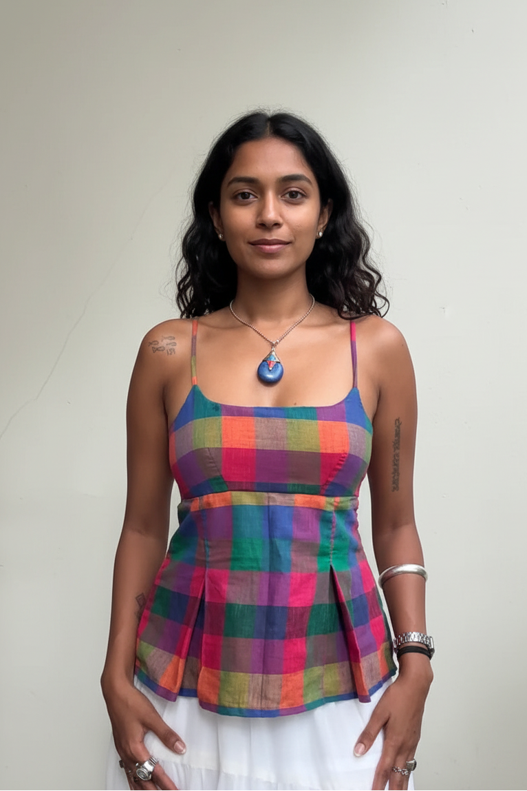 Madras Muse Cotton Check Top
