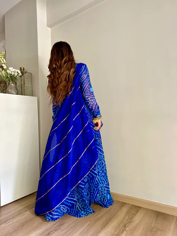 Graceful Navy Blue Bandhani Anarkali with Dupatta