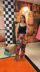 Embroidered Cotton Patchwork Flared Pants