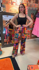 Embroidered Cotton Patchwork Flared Pants
