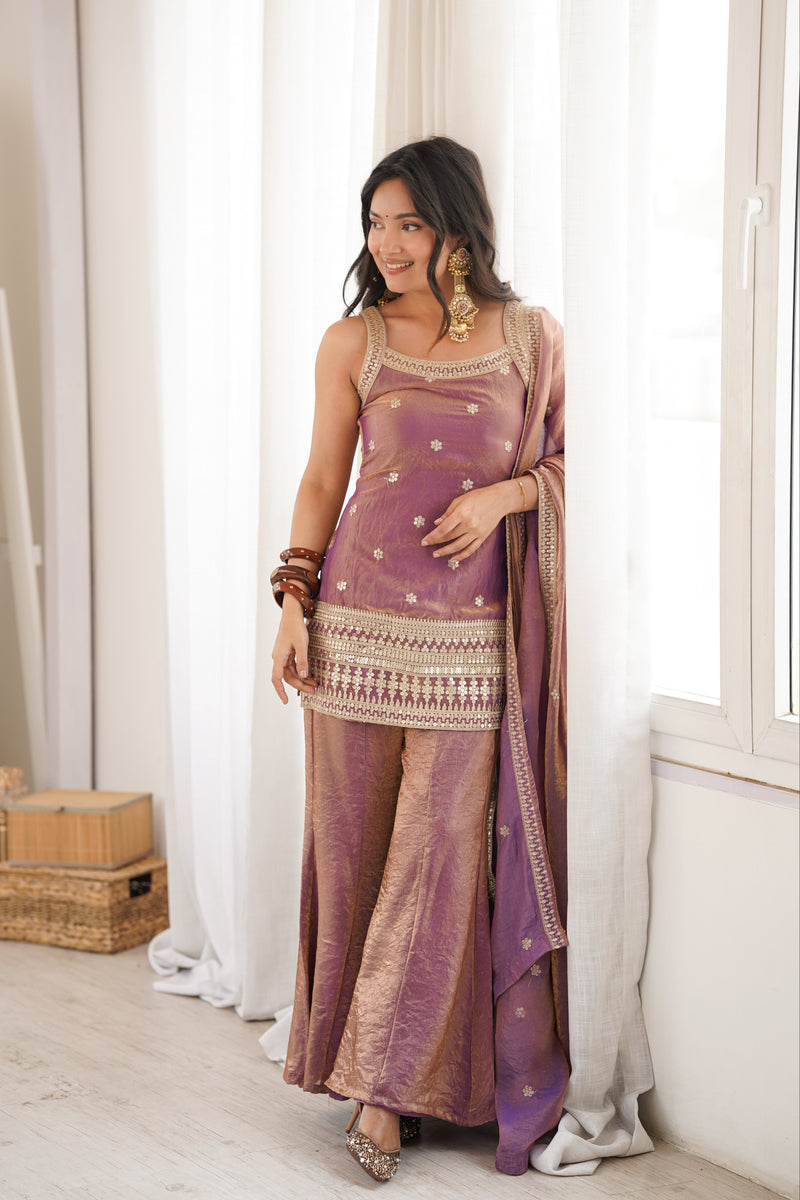 Mauve Royale Fendy Silk Sharara Set