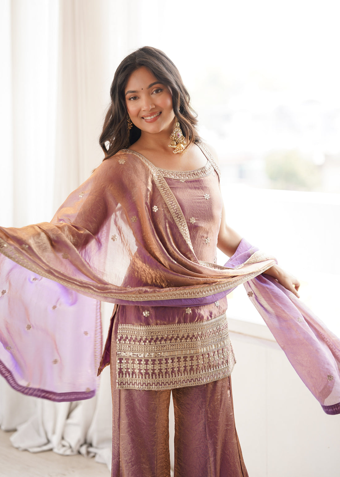 Mauve Royale Fendy Silk Sharara Set