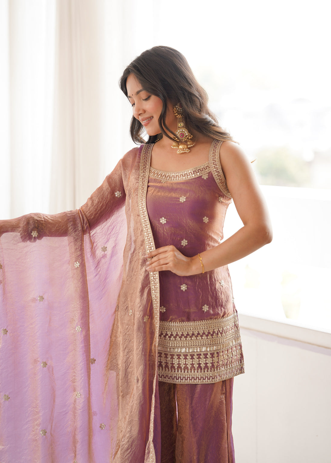 Mauve Royale Fendy Silk Sharara Set