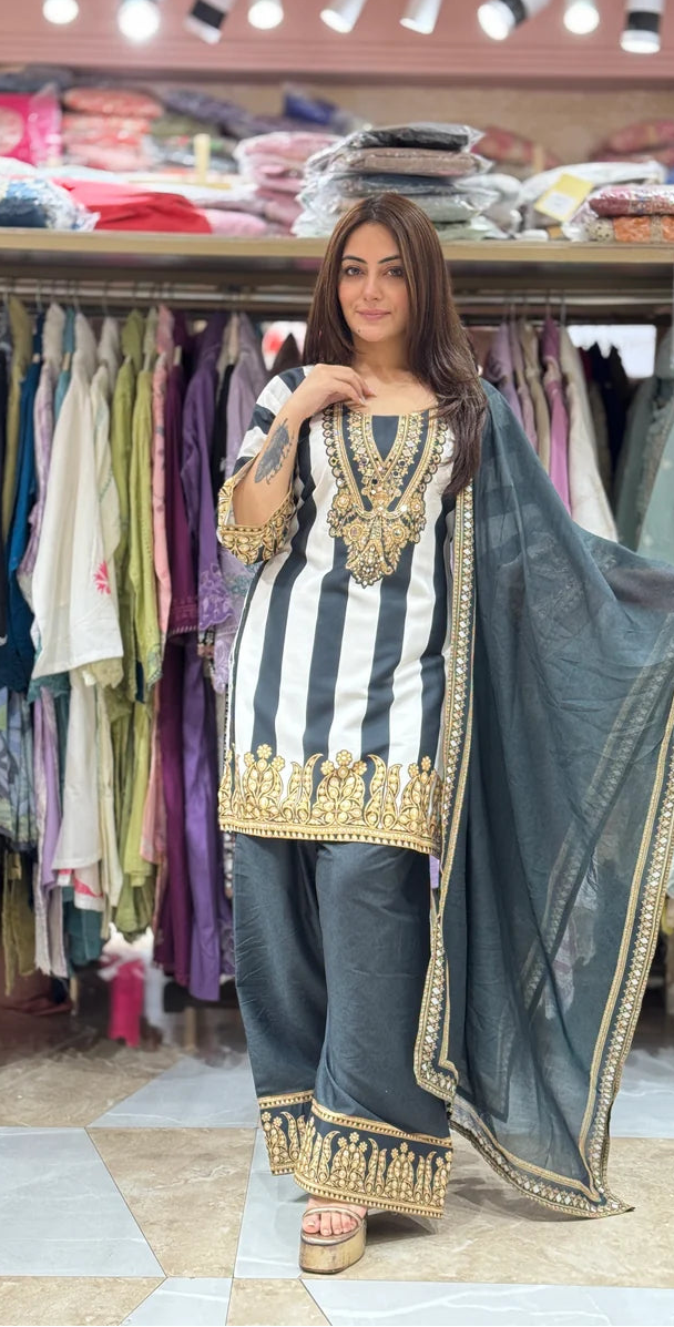 Black & White Printed Muslin Farshi Salwar Set