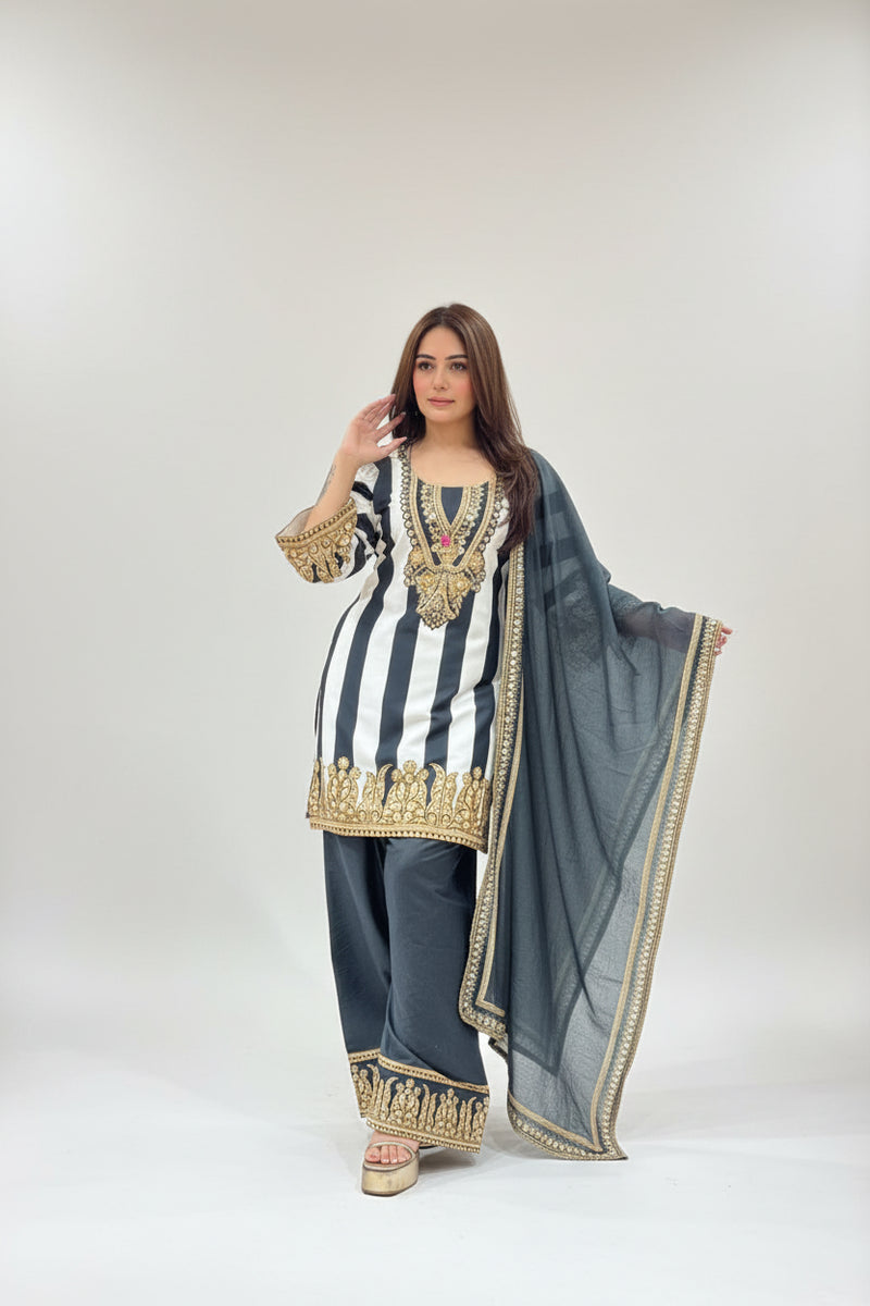Black & White Printed Muslin Farshi Salwar Set