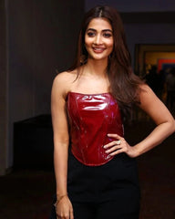 Red faux leather top