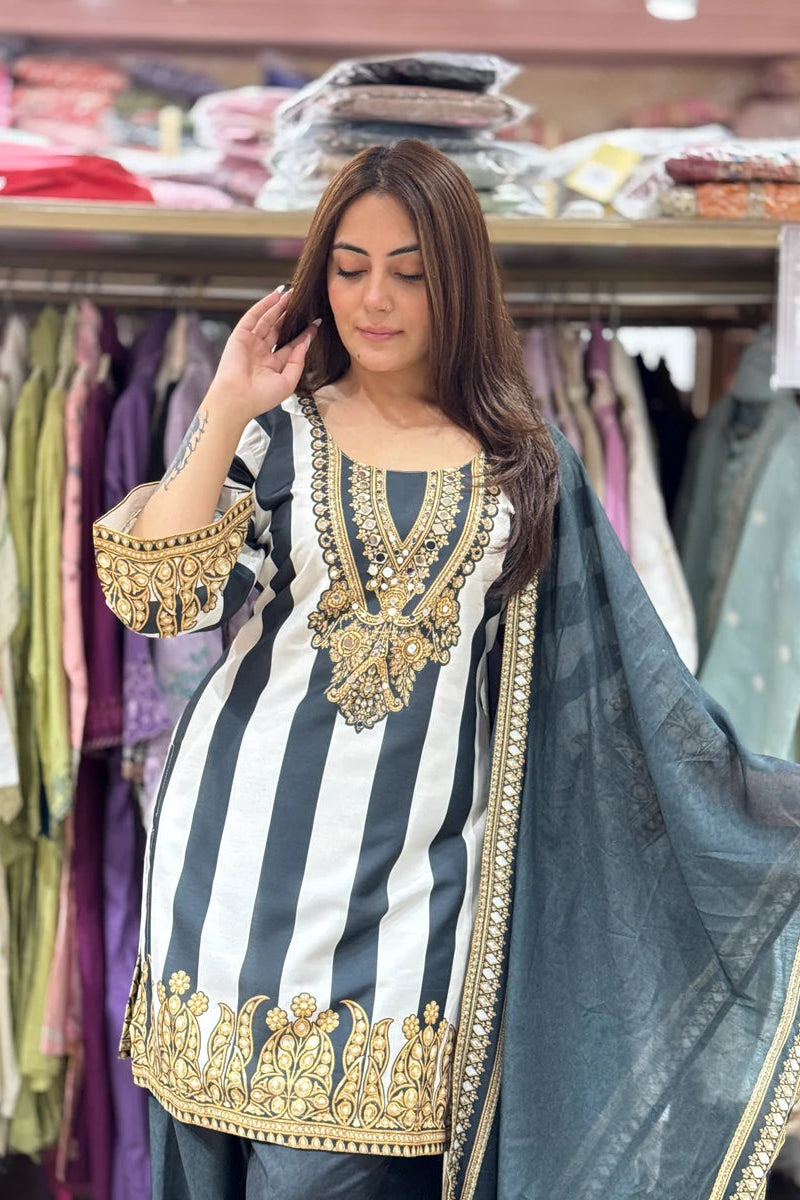 Black & White Printed Muslin Farshi Salwar Set