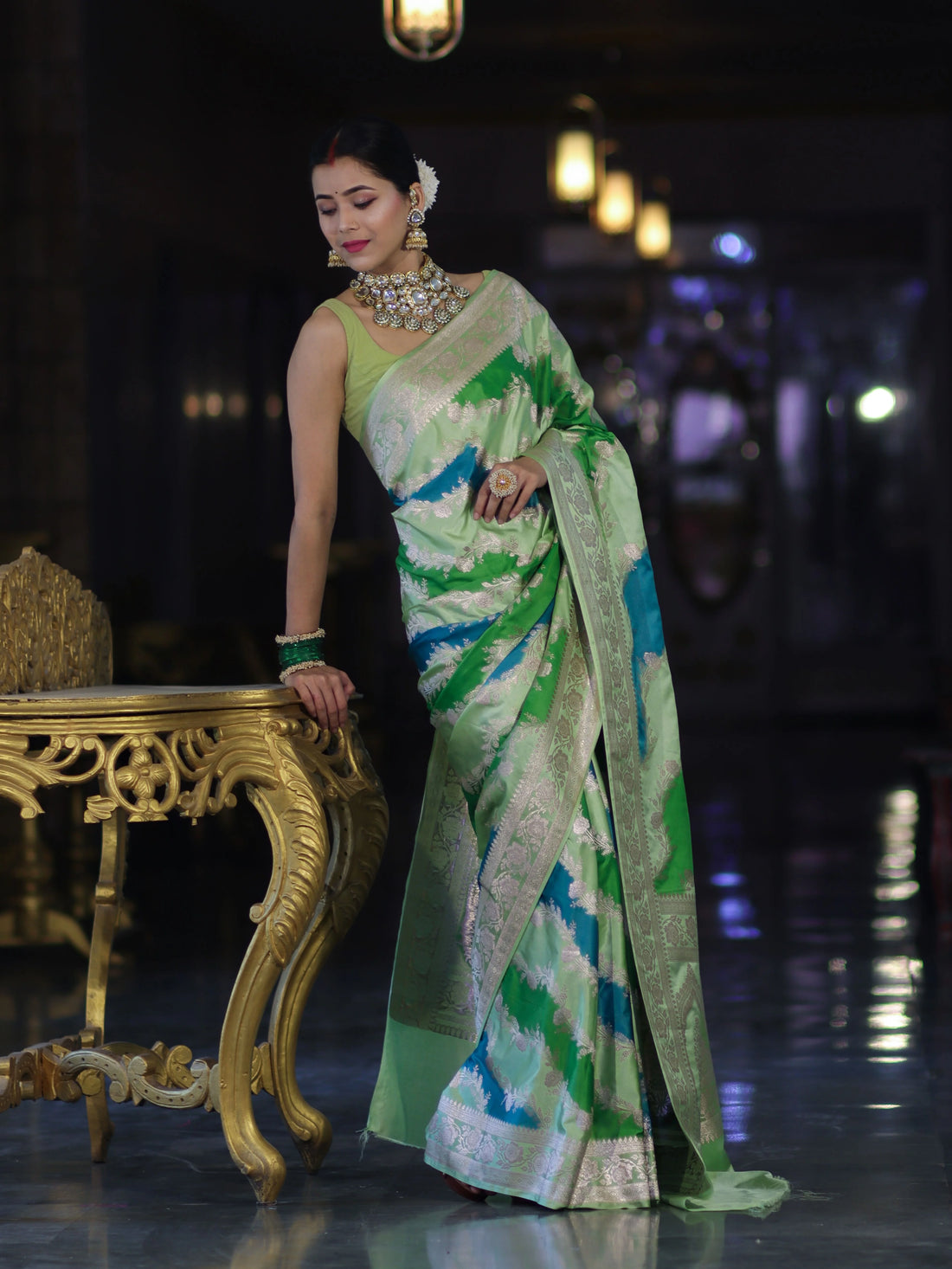 Green Mashru Silk Saree with Zari