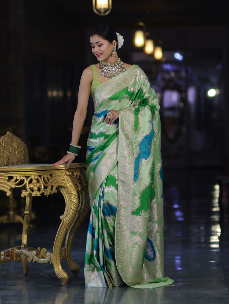 Green Mashru Silk Saree with Zari