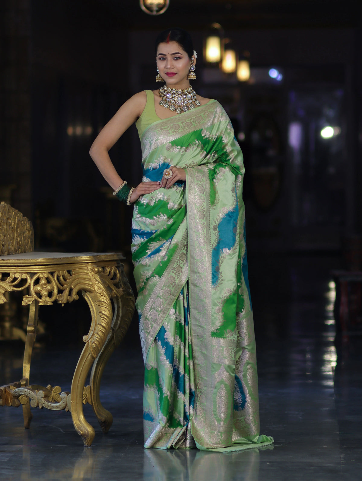 Green Mashru Silk Saree with Zari