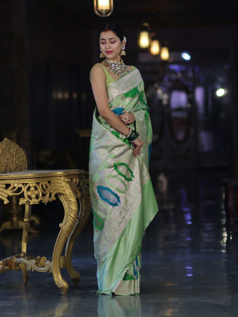 Green Mashru Silk Saree with Zari