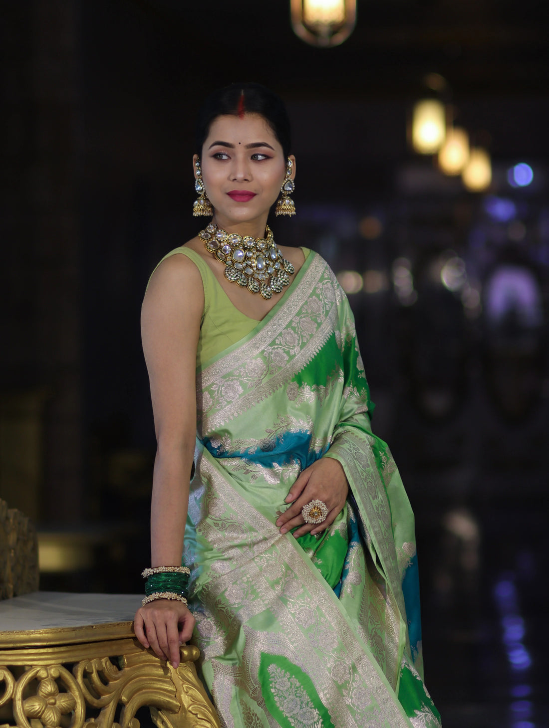 Green Mashru Silk Saree with Zari
