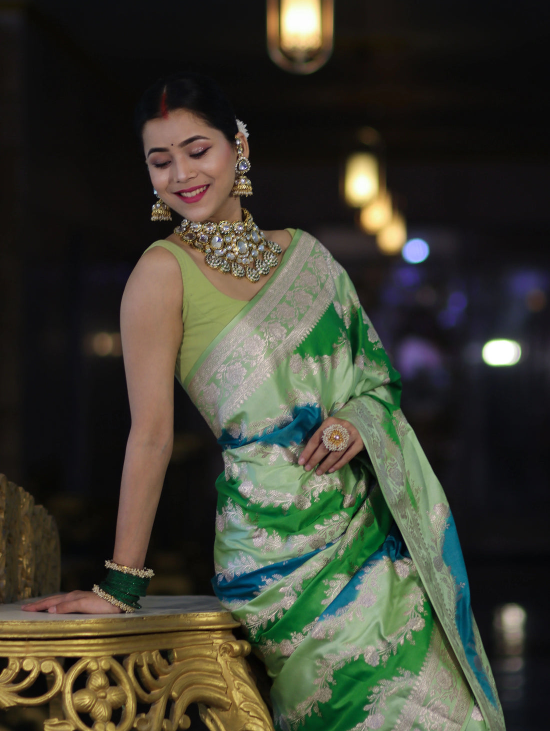 Green Mashru Silk Saree with Zari
