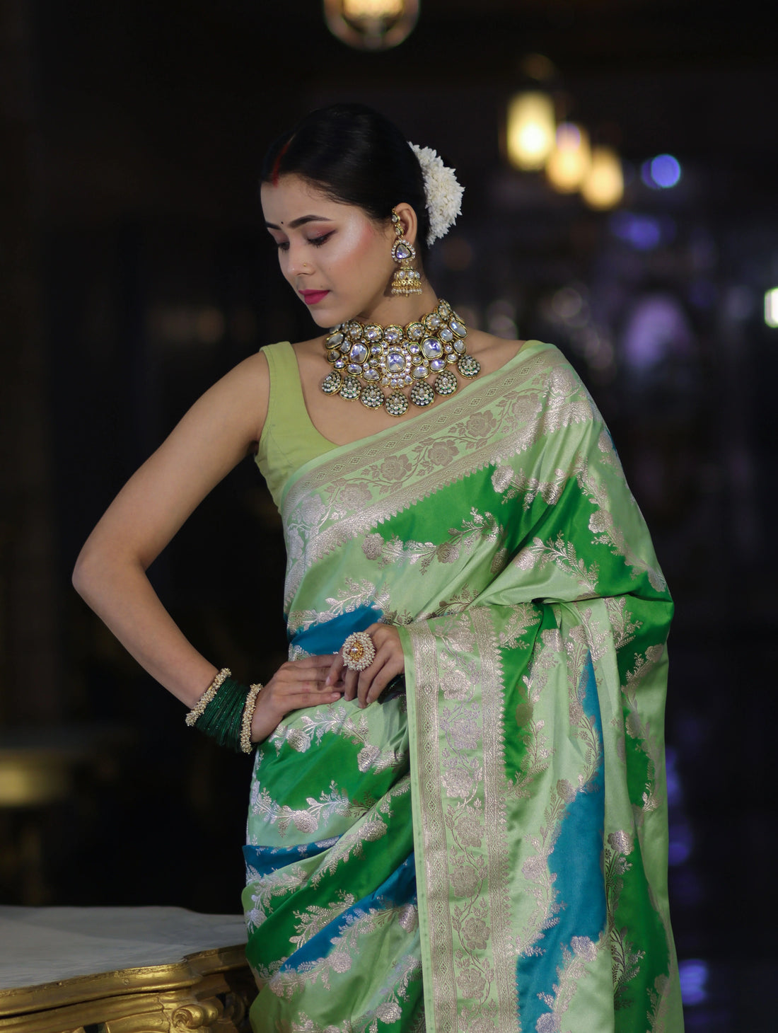 Green Mashru Silk Saree with Zari