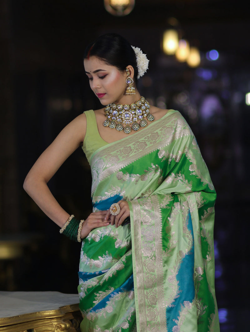 Green Mashru Silk Saree with Zari
