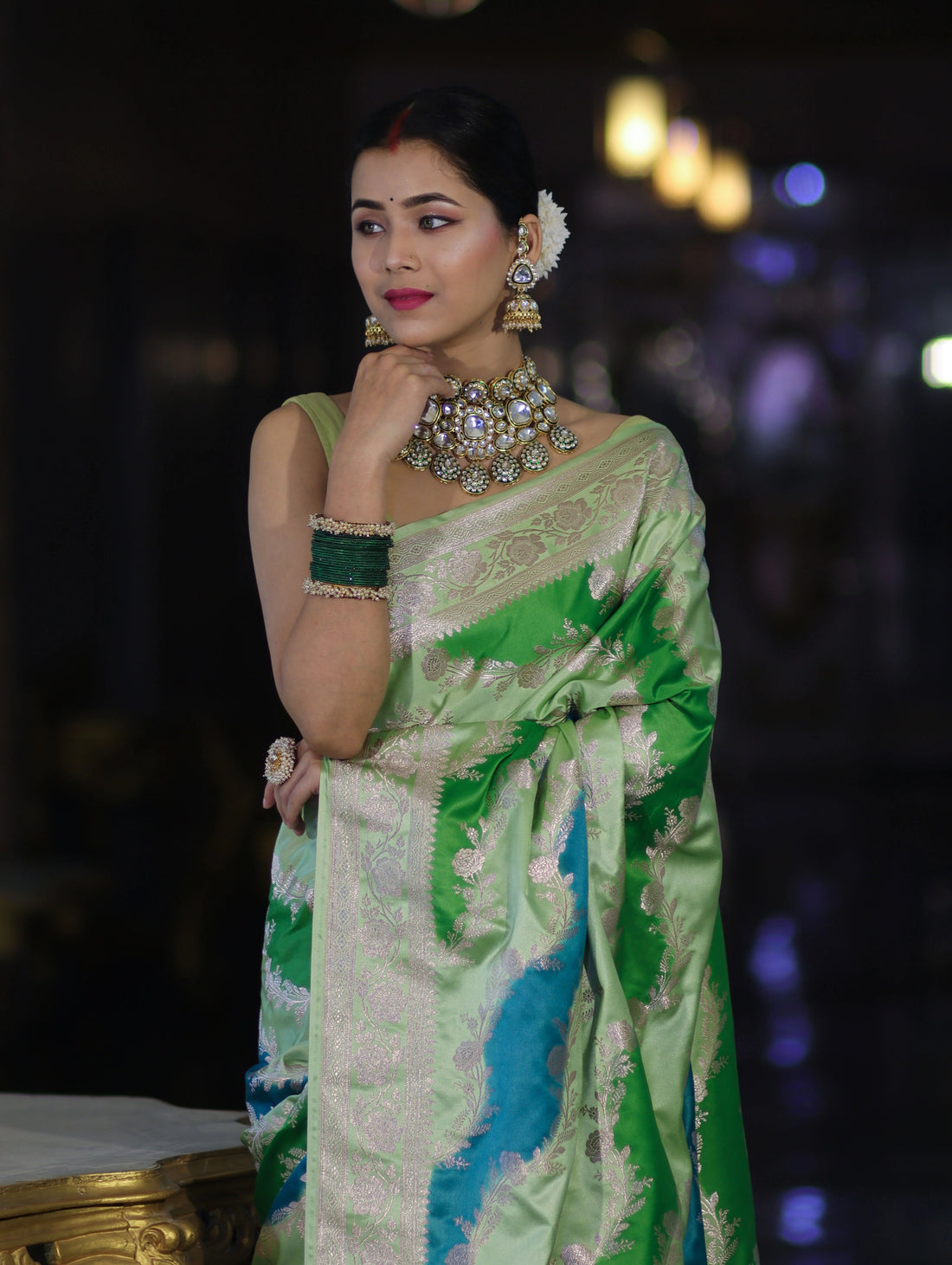 Green Mashru Silk Saree with Zari