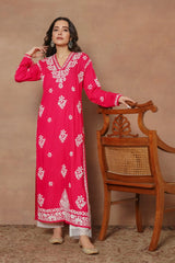 Cotton Blossom Pink Chikankari V-Neck Kurta