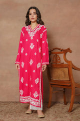 Cotton Blossom Pink Chikankari V-Neck Kurta