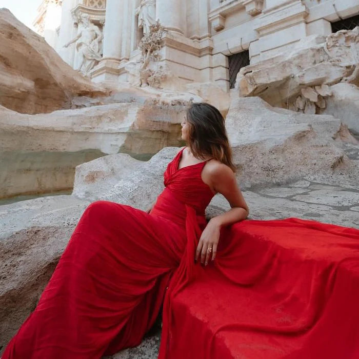 Georgette Red Loveseer Long Dress