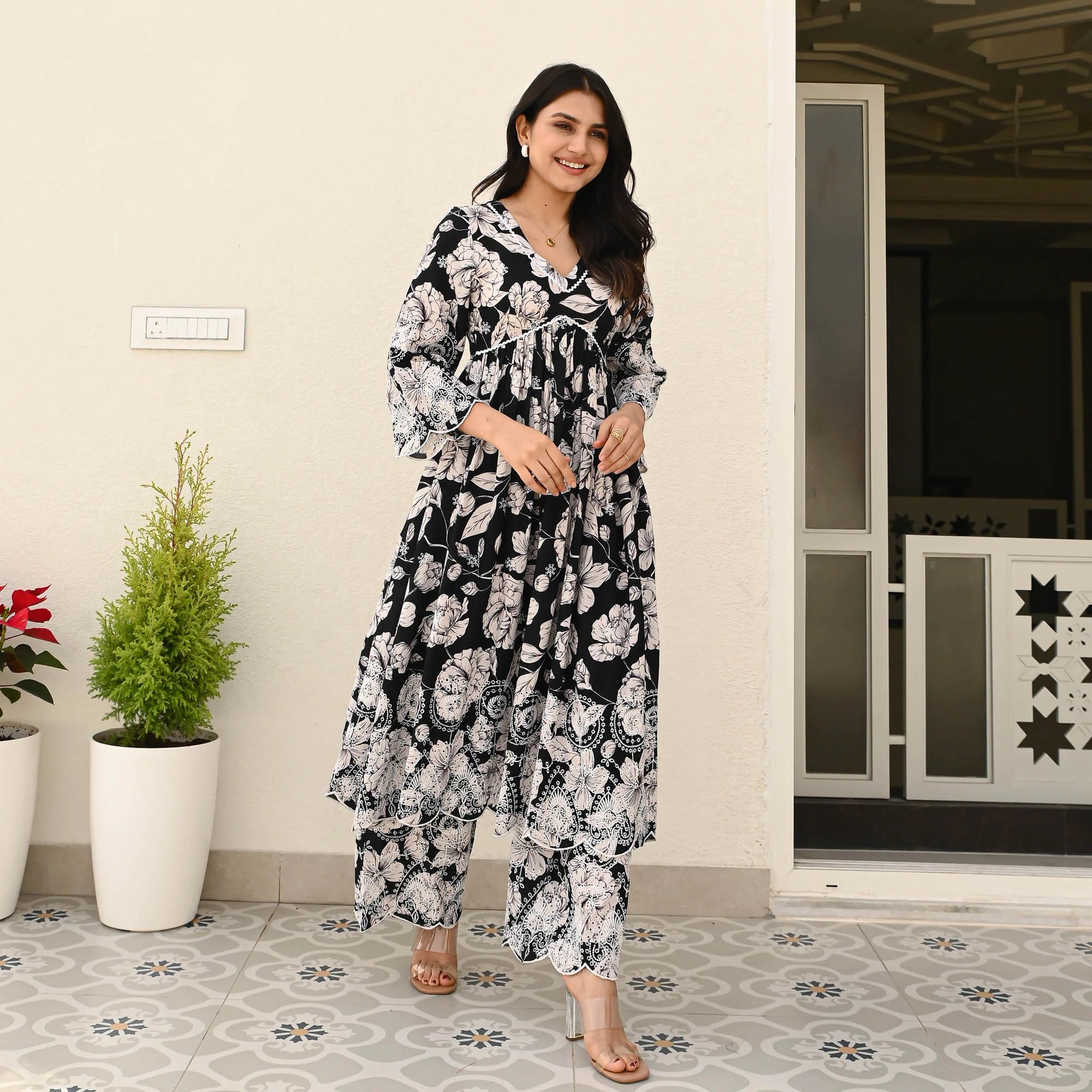 Schiffli fabric outfit