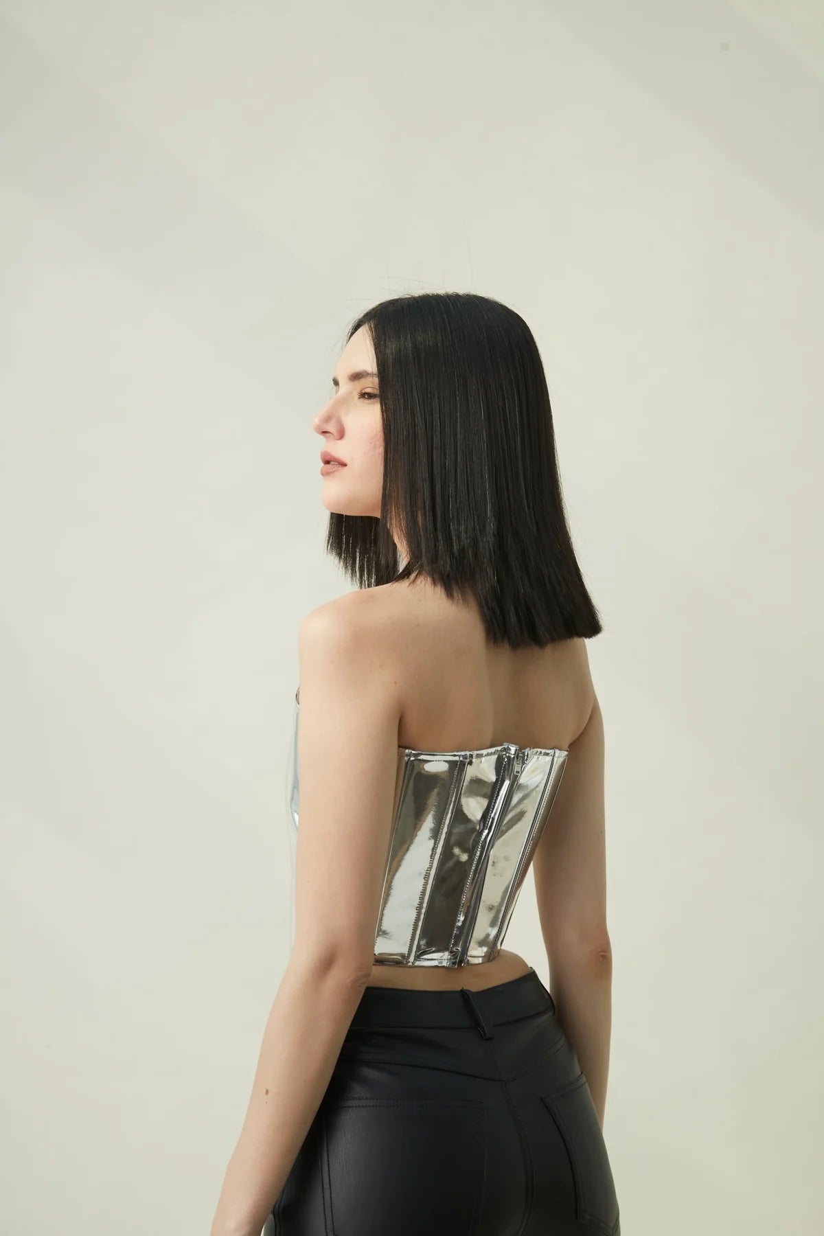 Metallic crop top with zipper