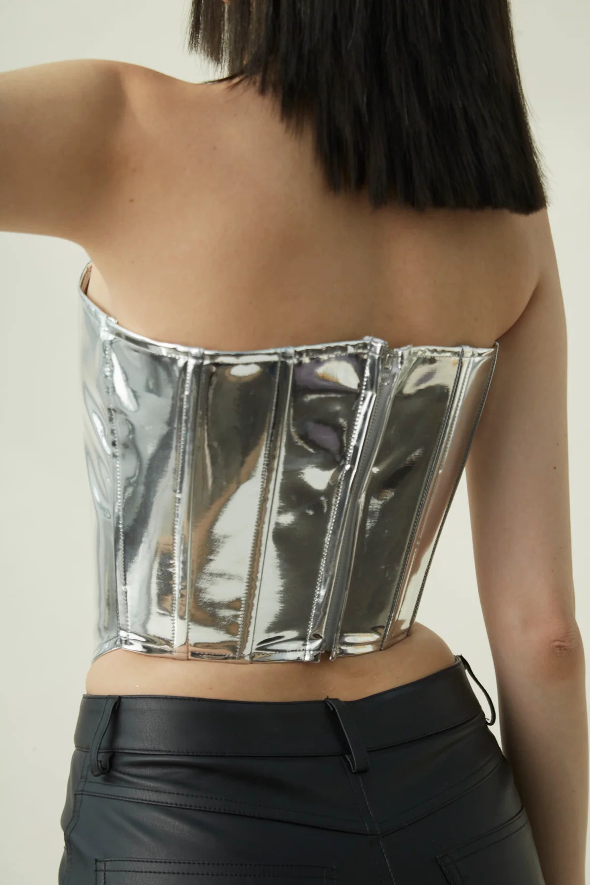 Metallic zip-up fitted top