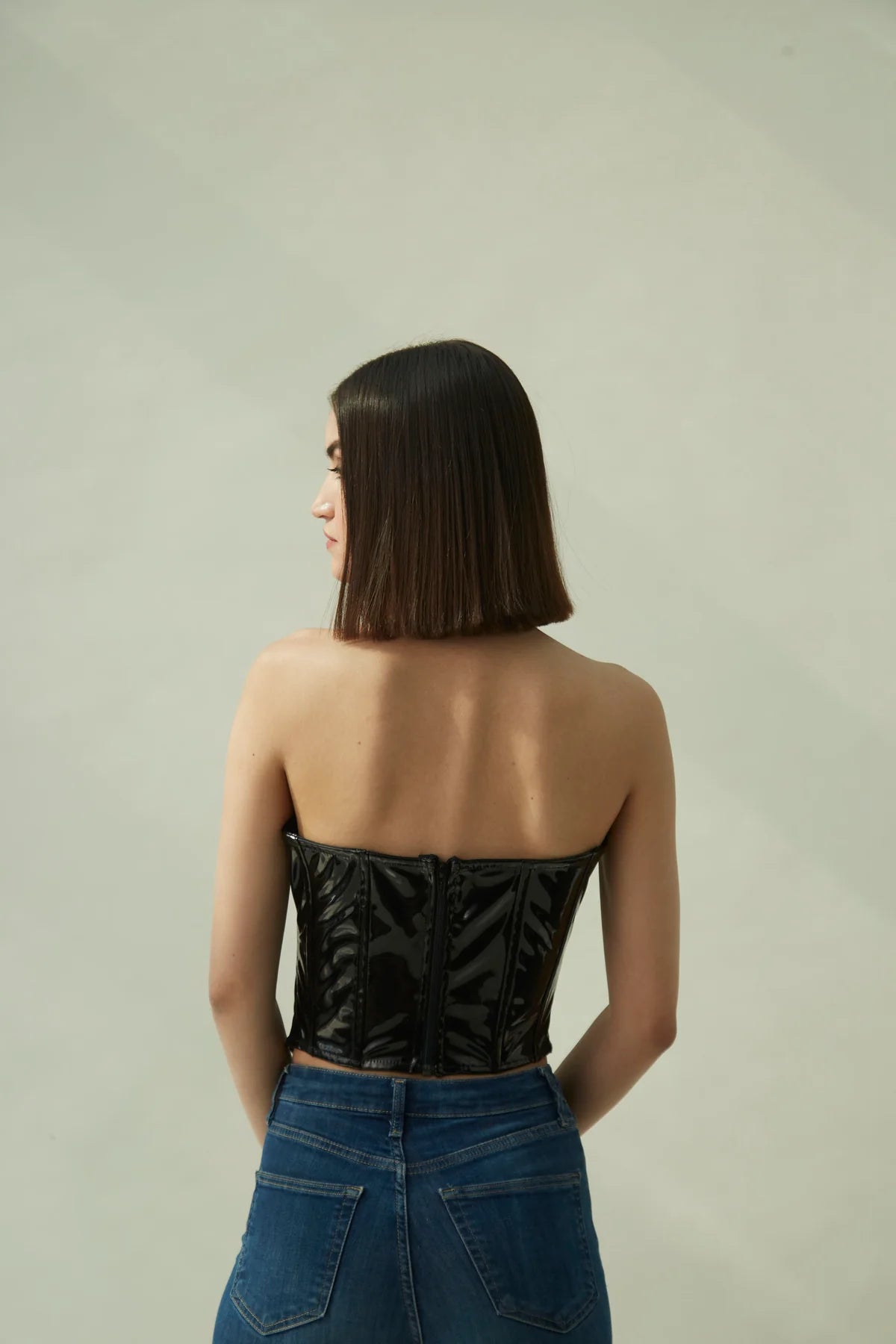 Cinched waist black top