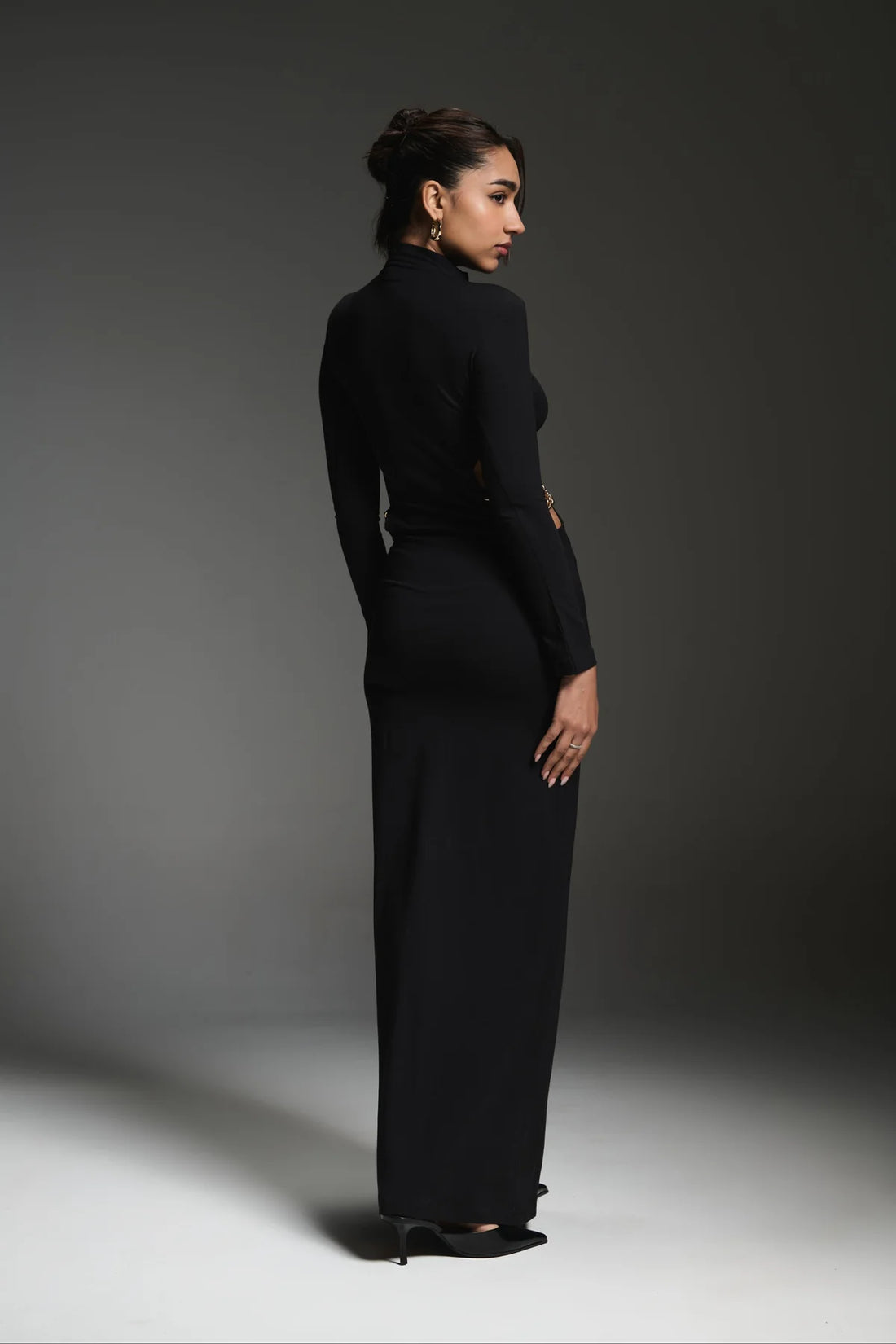 Vivienne Mock Neckline Black Maxi Dress