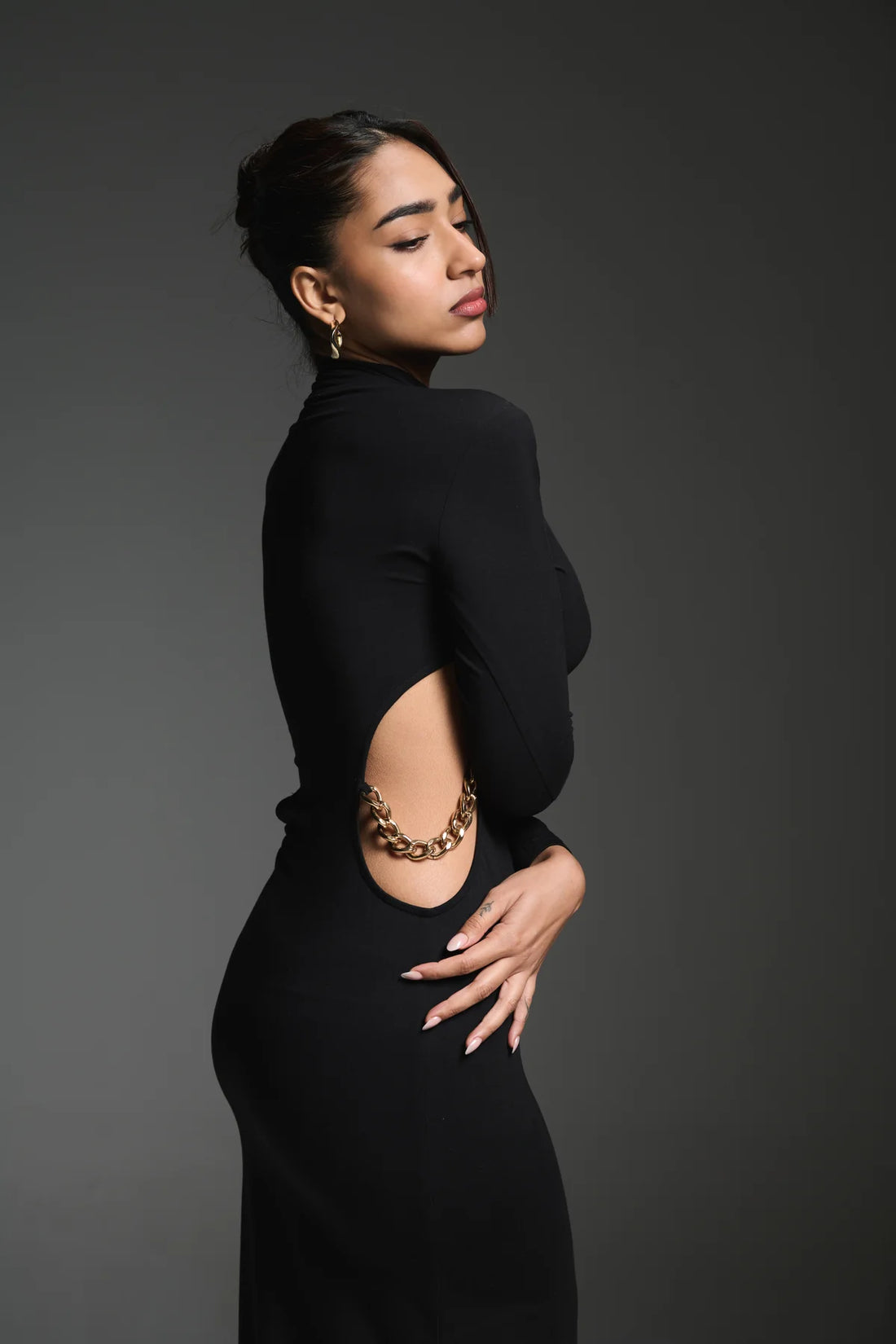 long sleeve maxi dress with side cut outs