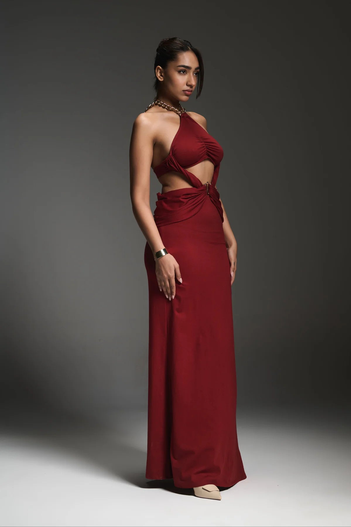 floor length red dress