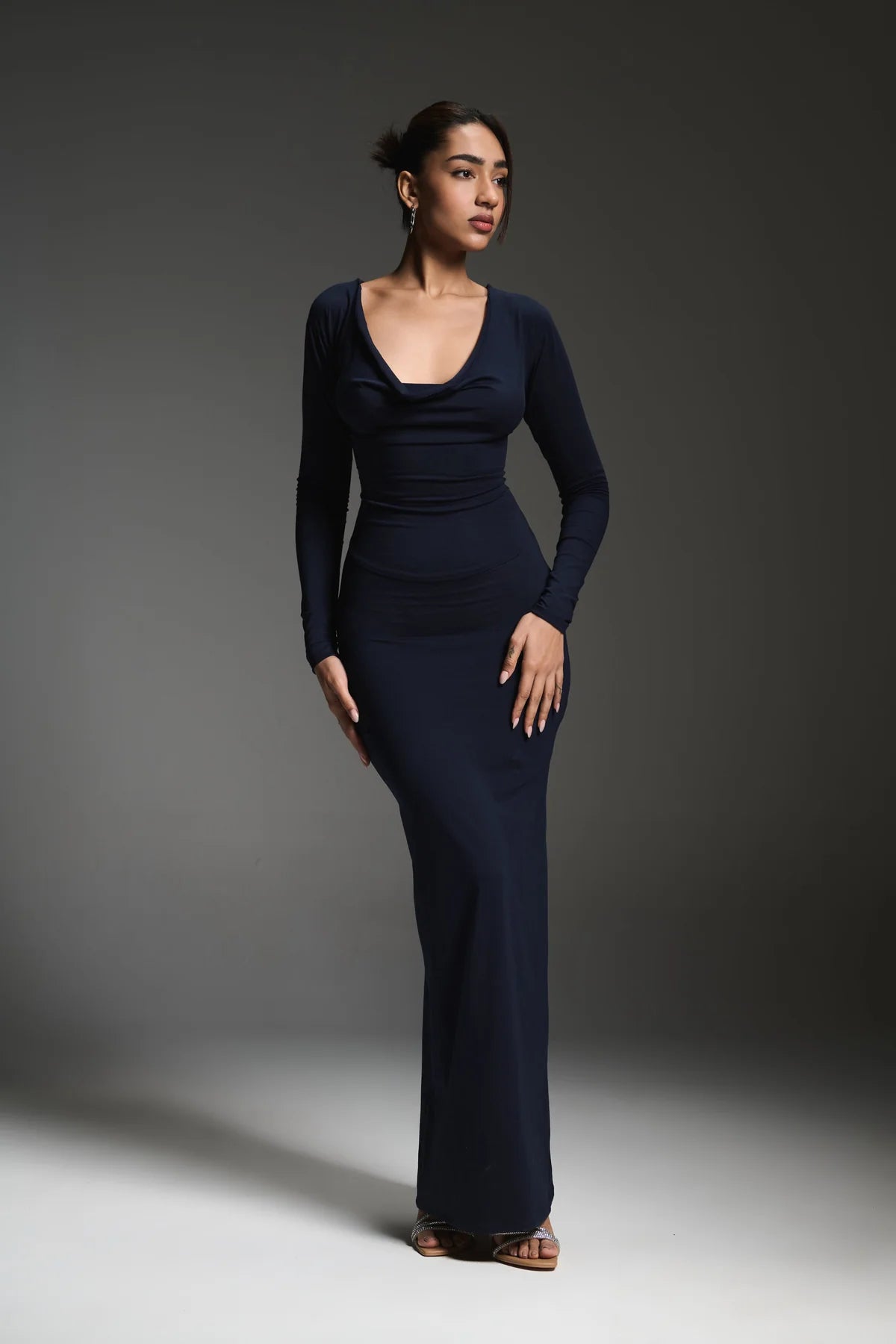 Blue Lycra Maxi Dress