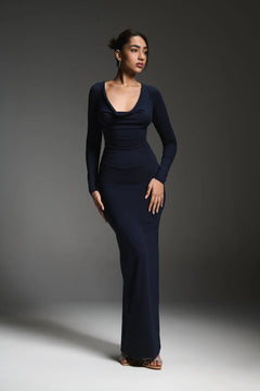 Blue Lycra Maxi Dress