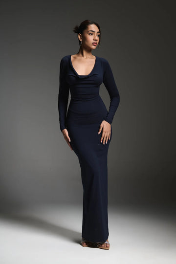 Blue Lycra Maxi Dress