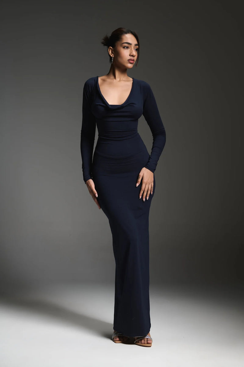 Blue Lycra Maxi Dress