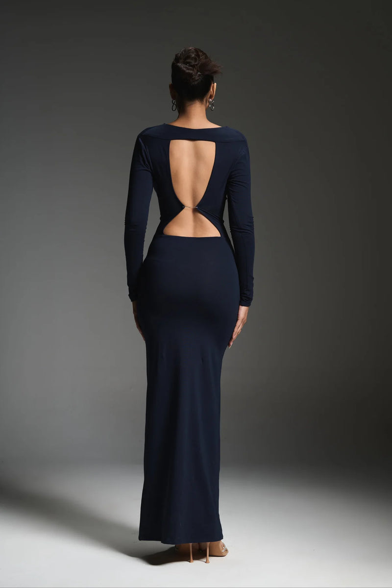Blue formal dress with back detail