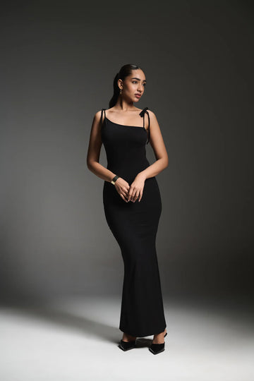 Black Shoulder Tie Dress
