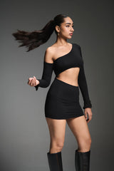Long sleeve off-shoulder black dress