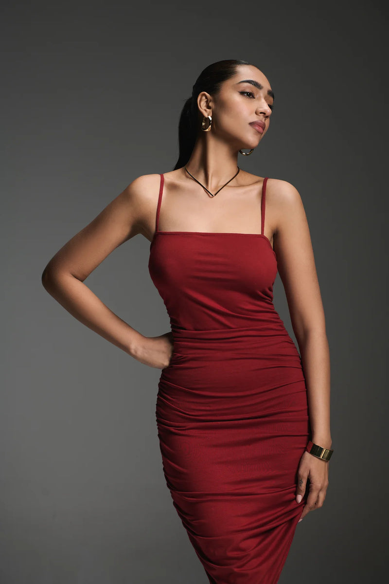 red dress with spaghetti straps