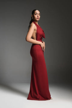 Sexy cowl neck dress with open back