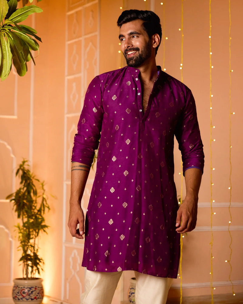 Jacquard Purple Solid Kurta