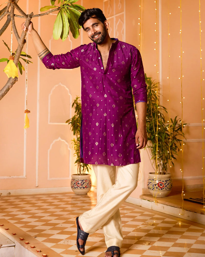 Jacquard Purple Solid Kurta
