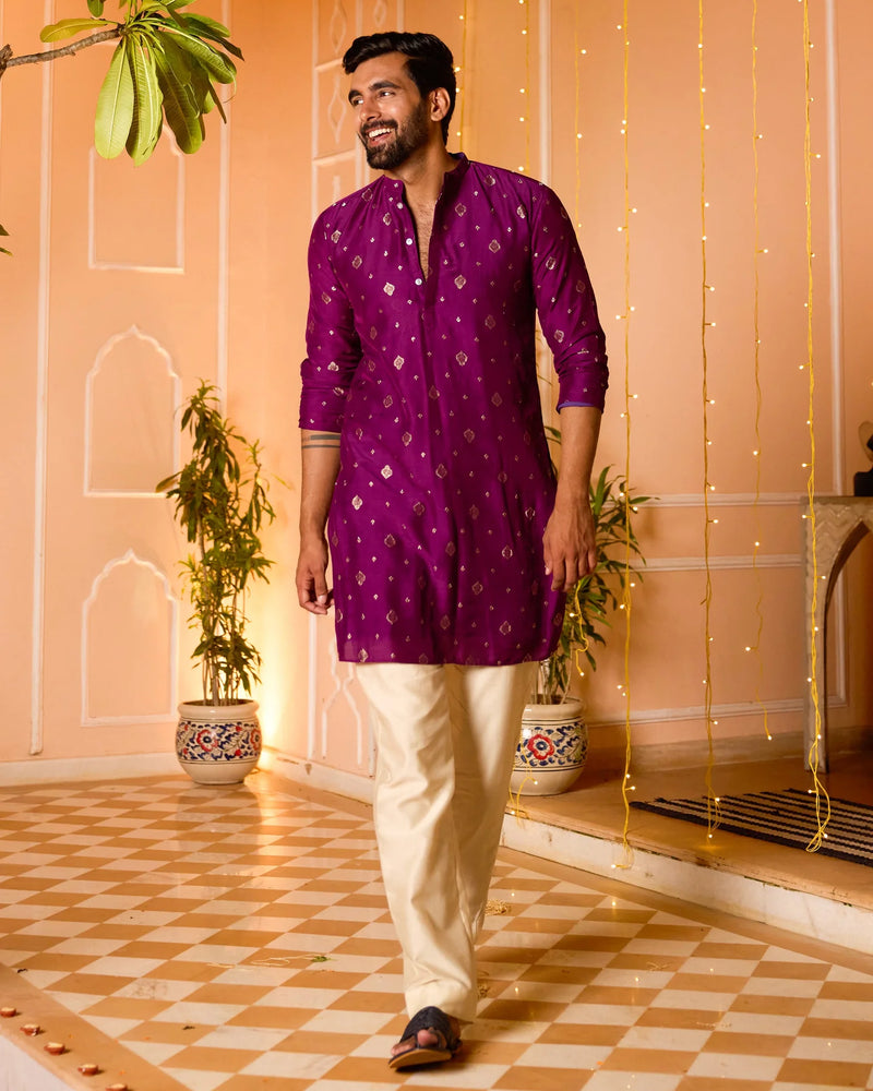 Jacquard Purple Solid Kurta