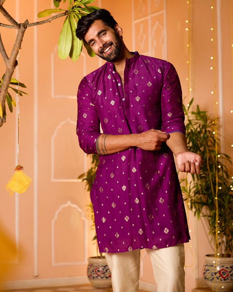 Jacquard Purple Solid Kurta
