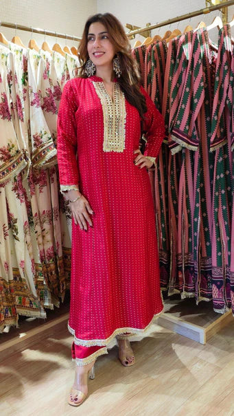 Jacquard Silk Long Kurta Pant Set
