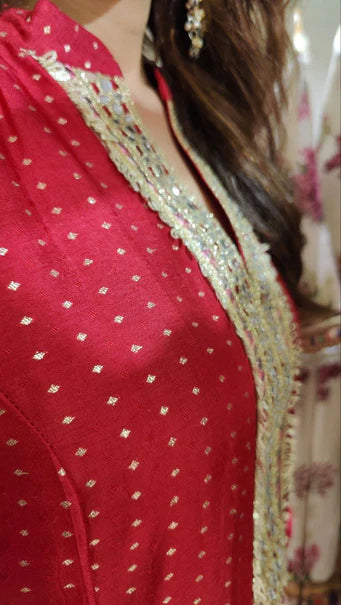 Jacquard Silk Long Kurta Pant Set