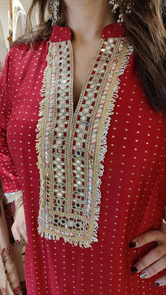 Jacquard Silk Long Kurta Pant Set