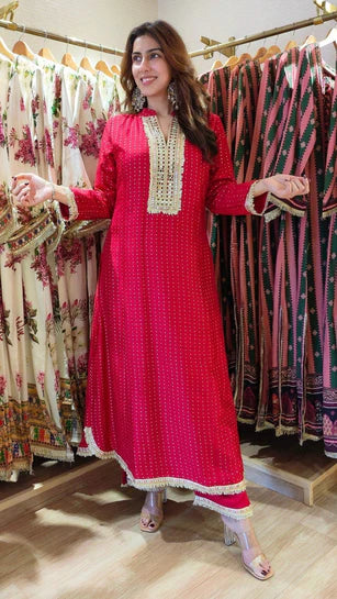 Jacquard Silk Long Kurta Pant Set